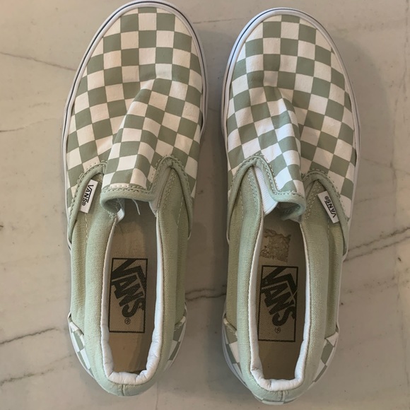 sage green checkered vans